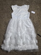 White Special Occasion Dress Size 10 Formal Tulle Roses Flower Girl Wedding