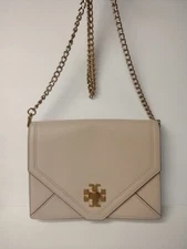 Tory Burch KIRA Nude Leather Envelope Chain Clutch/Crossbody Bag