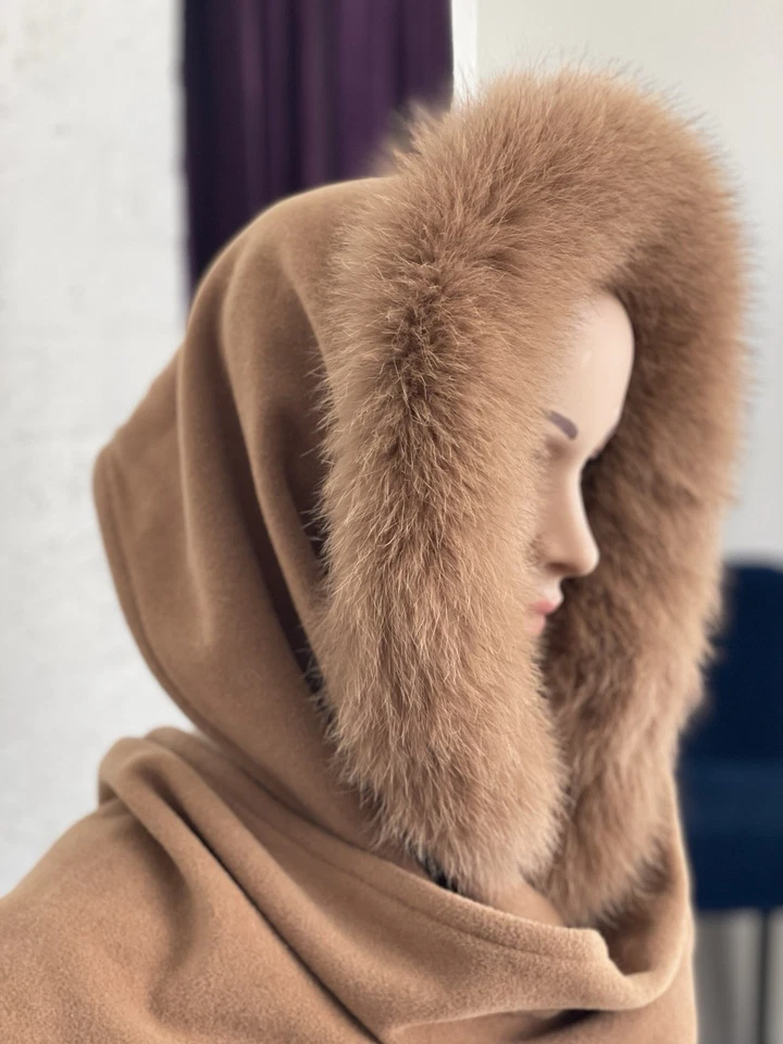 Vintage Wool hood with Real 🦊 Fox Fur Beige Made In Finland 🇫🇮 - Image 3 of 4