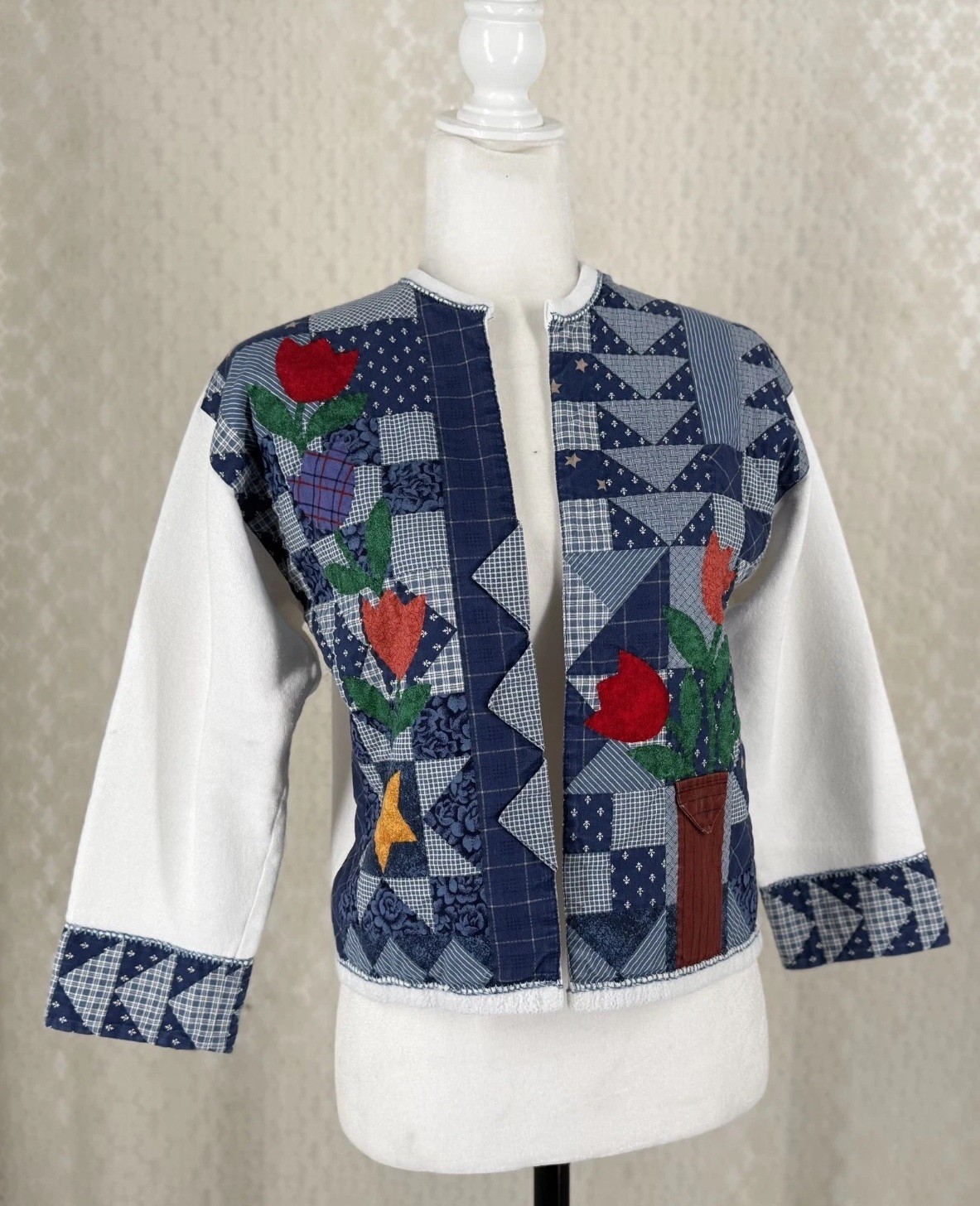 VTG Handmade Quilt Patchwork Sweater Jacket Cotta… - image 1