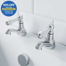Traditional Bathroom Hot & Cold Twin Bath Taps Brass Chrome Ceramic Lever Handle