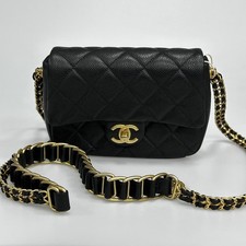 Chanel Vintage Gold Coin Square Flap Bag Black Caviar Leather Gold Tone Hardware