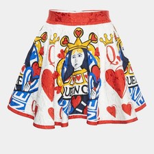 Dolce Gabbana White Queen of Love Print Jacquard Flared Mini Skirt 78 Yrs