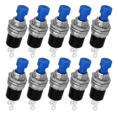 10x Miniatur-Drucktaster 7mm blau, 1 Schließer OFF-(ON), Elektronik/Modellbau