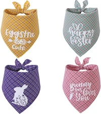 4 Pack Easter Dog Bandana Reversible Triangle Bibs Plaid Pet Kerchief Scarf