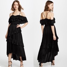 Ulla Johnson Louisa Silk Gown pink silk size 2 high low ruffles off the shoulder