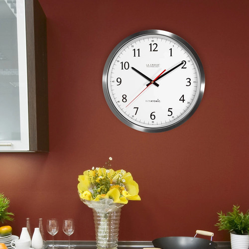 404-1235UA-SS La Crosse Technology 14" UltrAtomic Stainless Wall Clock Open Box - Picture 5 of 7