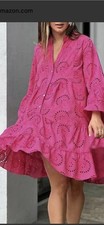 Unbranded Lace Button Shirt Dress Pink Embroidered Eyelet Bell Sleeve XL