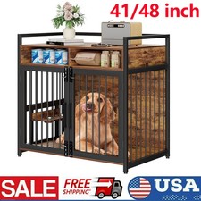 Dog Crate Furniture Large Dog Kennel Wooden Cage w/360  Adjustable Raised Feeder
