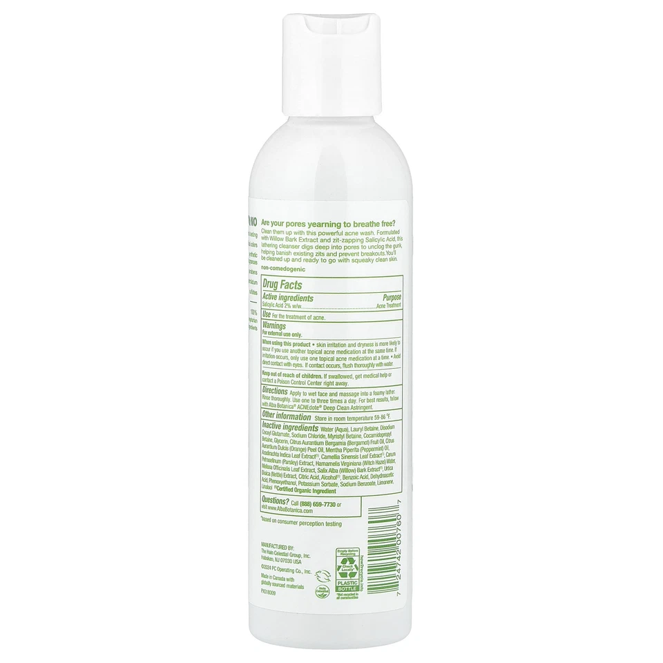 Alba Botanica Acne Dote Deep Pore Wash sin aceite 6 fl oz 177 ml Leaping Bunny, sin Foto 2 de 3