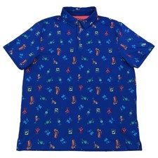 Birdie Bound Mens Blue Cockatails Print Short Sleeve Golf Polo Shirt