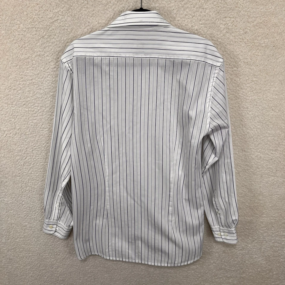 J. Peterman Shirt Mens Medium White Blue Striped Preppy Casual - Image 2 of 4