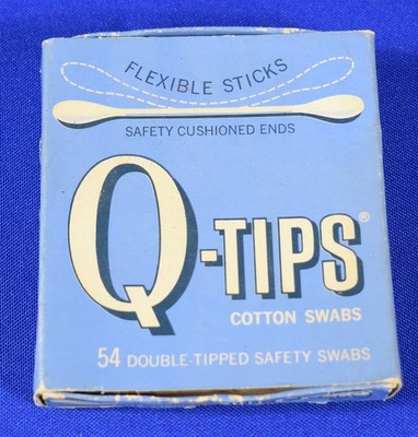 Vintage Q Tips Original Packaging 1960s Blue Graphic Box /Prop      #5368