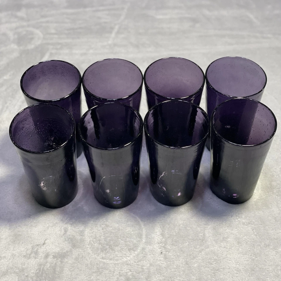 Juego de 8 vasos de vidrio Highball de burbujas controlados por amatista soplado a mano usados en excelente estado Foto 3 de 4