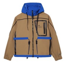 $375 Lacoste Women's Nylon Windbreaker Parka Jacket, Brown / Blue, Sz 10