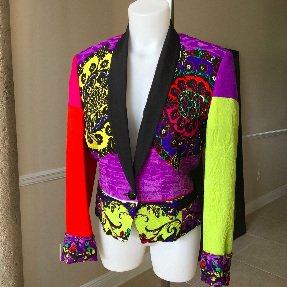 GIANNI VERSACE color block silk jacket size 42 from S/S 1990