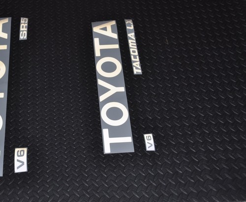 REFLECTIVE TOYOTA TACOMA BLACK TRUCK TAILGATE LOGOS DECAL 95-99 V6 pickup - Picture 2 of 3