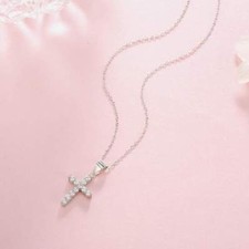 .925 Sterling Silver CZ Cross Pendant 18" Sterling Silver Box Chain Gift Box