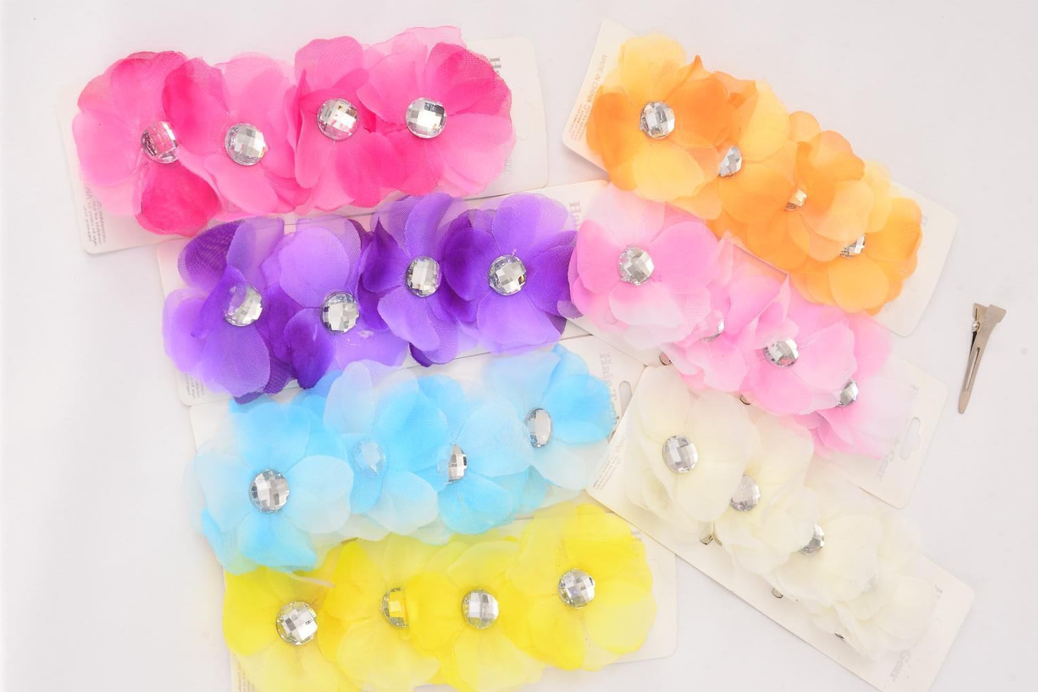 4 2" Small Flower Clips Daisies Crystal Centers 7 SPRING Color Choices Hair