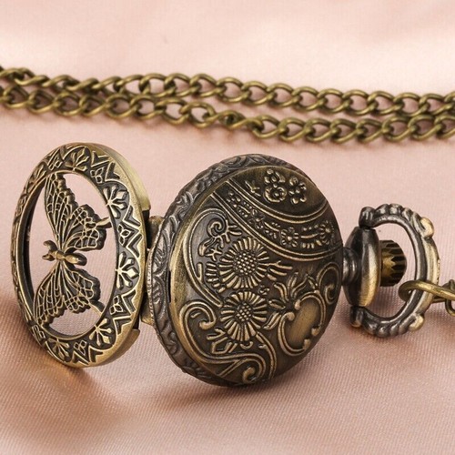 Orologio da tasca Steampunk uomo donna farfalla collana catena orologi quarzo regalo - Foto 2 di 7