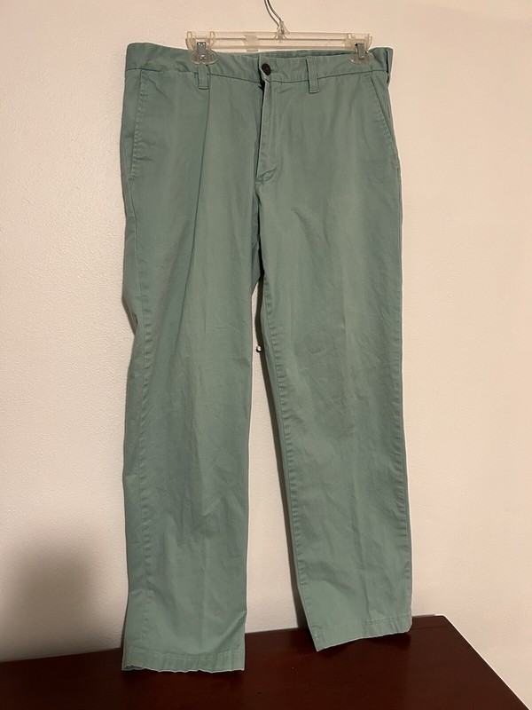 Lands End Mens Green Flat Front Traditional Fit Chino Pants Size 35 30