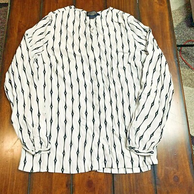PENDLENTON Long Sleeve Ivory Black Button Front Top Blouse Women's Sz 14