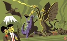 SHAG Josh Agle "Kingu Monsuta”Unframed Serigraph Art Print Mint Godzilla Green