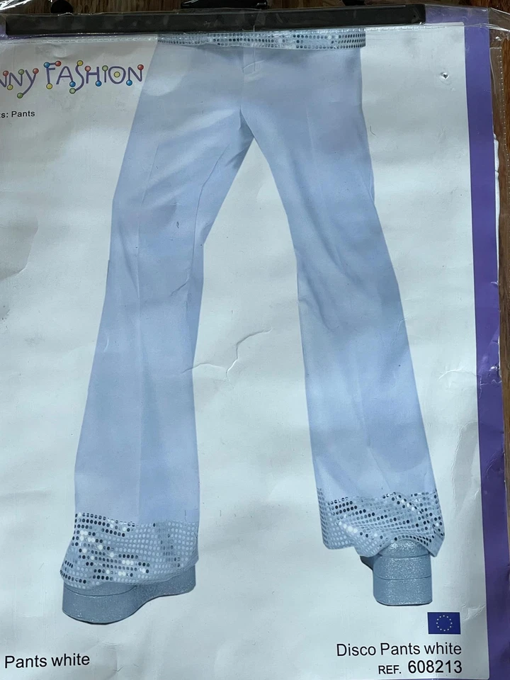 Funny Fashion White Disco Pants Halloween Costume Elvis XL 46-48 NEW - Image 2 of 3