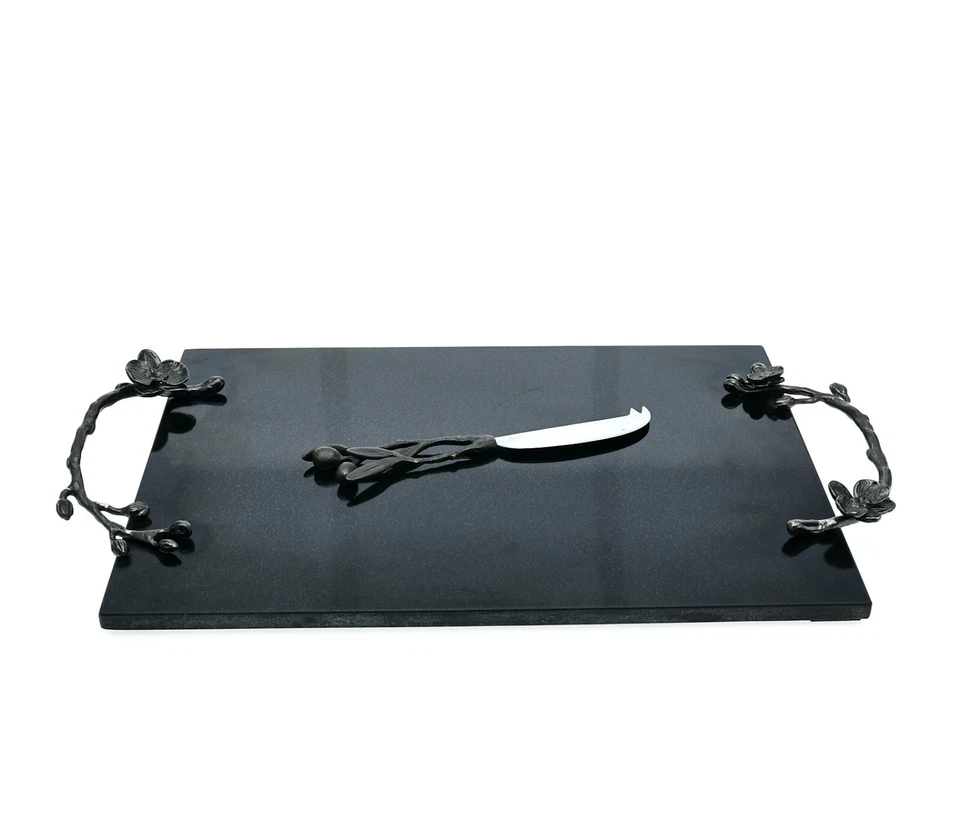 Tabla y cuchillo de queso orquídea negra Michael Aram H18145 Foto 2 de 2