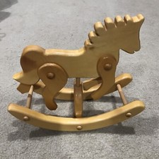 Rocking Horse Hand Made Blonde Wood Carved 11" Vintage Wooden Toy Doll