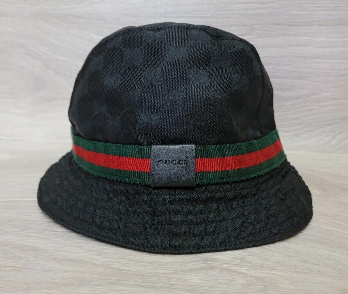 Authentic Gucci Bucket Hat Cap Web Strip Black GG Monogram Sz M Women Logo  | eBay