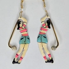 Lunch at the Ritz LATR Lady Golfer Golf Pierced Earrings Heart Rare HTF Vtg