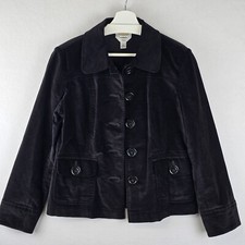 Talbots Petite 12 Black Velvet Stretch Blazer Jacket Chunky Buttons Work Casual