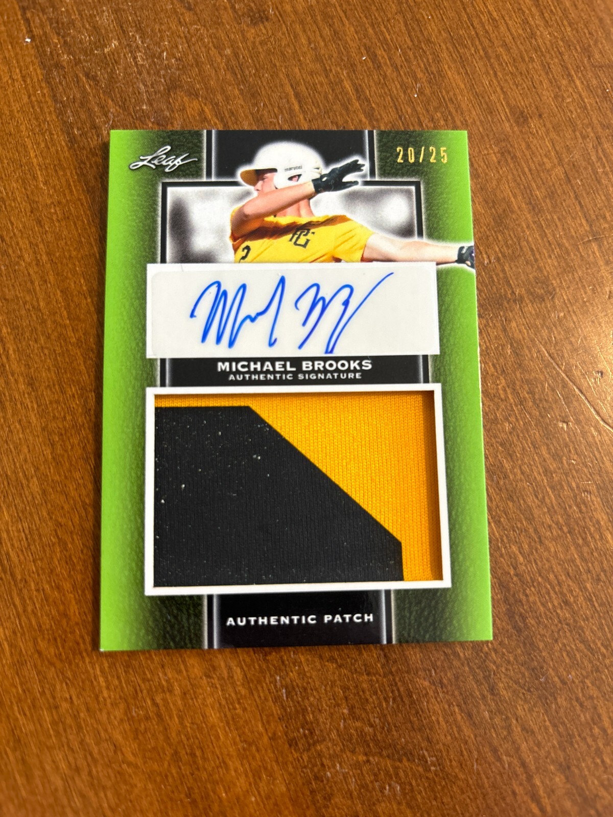 Michael Brooks 2019 Leaf Perfect Game Emerald Patch Auto PA-MB1 Kansas /25