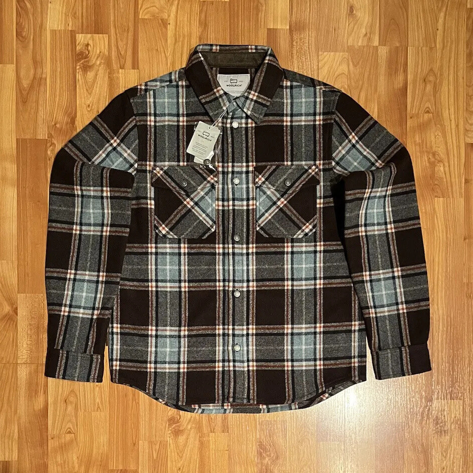 NEW MEN'S S M WOOLRICH MELTON WOOL ALASKAN OVERSHIRT JACKET IN DESERT CHECK