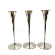 Mid Century Candleholders Stainless Steel Stylized Made In USA. Set 3