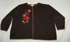 Bob Mackie Sweater Cardigan with Floral Appliques - 4X - Dk. Brown