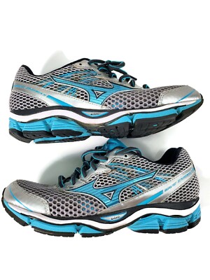 Mizuno Sneakers Women Sz 8Wave Enigma 5 Silver Blue Low Top Lace-Up Running Shoe