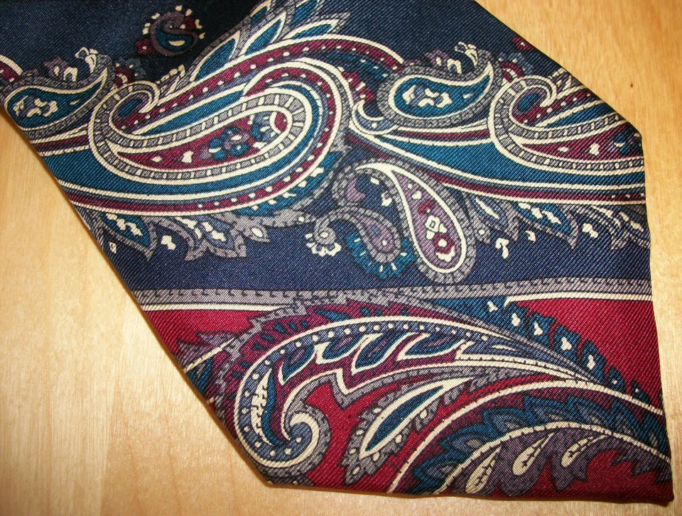 Corbata Robert Stock roja y azul cachemira para hombre de seda 58" de largo x 3,75" de ancho (D511) Foto 2 de 4