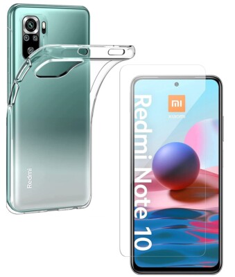 FOR XIAOMI REDMI NOTE 10 4G CLEAR TPU COVER + TEMPERED GLASS FILM