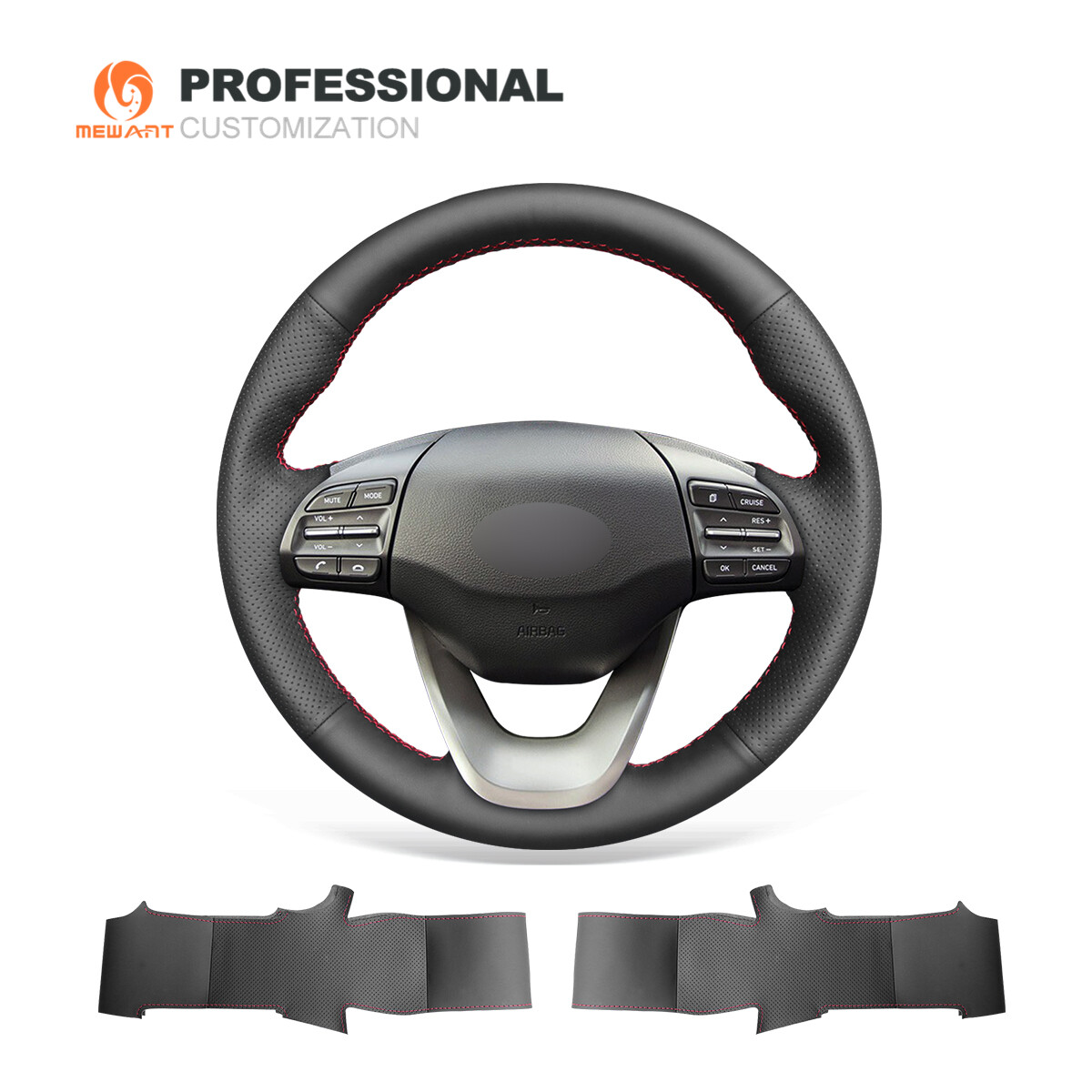 Genuine Leather Car Steering Wheel Cover for Hyundai Kona 2017-2020