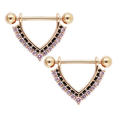 PAIR CZ Dangle Triangle Nipple Shields Rings Steel Barbells nipple piercing 14g