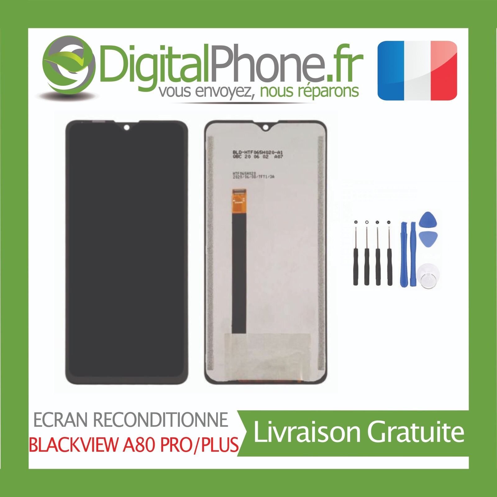 Écran reconditionné pour Blackview A80 Pro et Plus sans châssis avec outils
