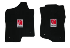 NEW! Black Floor Mats For Saturn With Embroidered Logo, 2pc Front Set, Pair