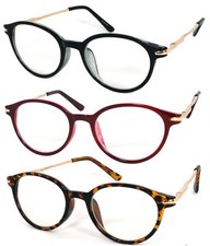 Retro Round Reading Glasses Readers Clear Lens Metal Arms Spring Hinge RE48