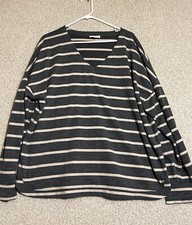 Haven Well Within XXL Striped V-Neck Pullover Long Sleeve Top Soft Stretchy