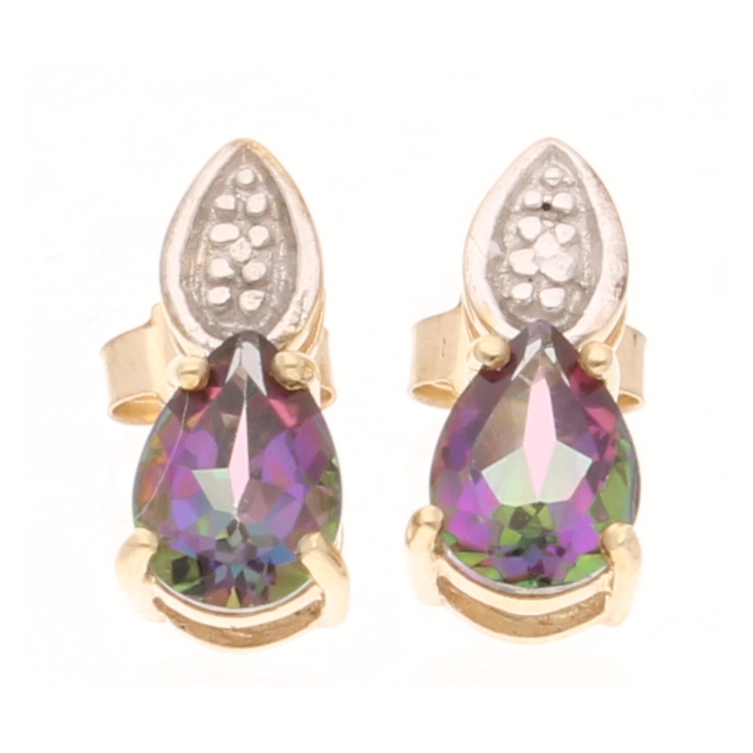 9Carat Yellow Gold Mystic Topaz & Diamond Stud Earrings (5x13mm)