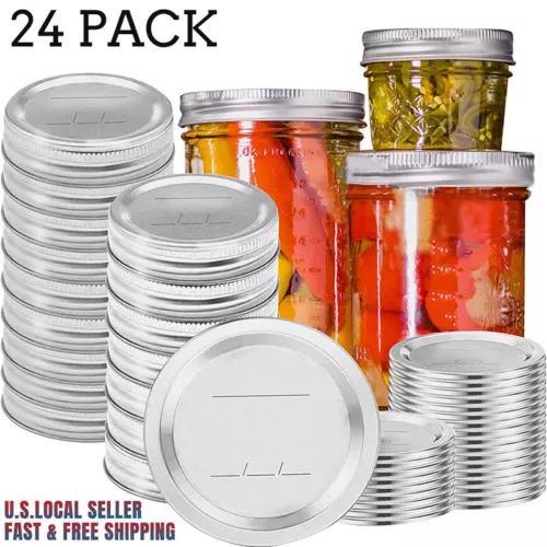 24 Set Wide Mouth Canning Lids & Rings,Premium Mason Jar Lids for Ball Kerr Jars