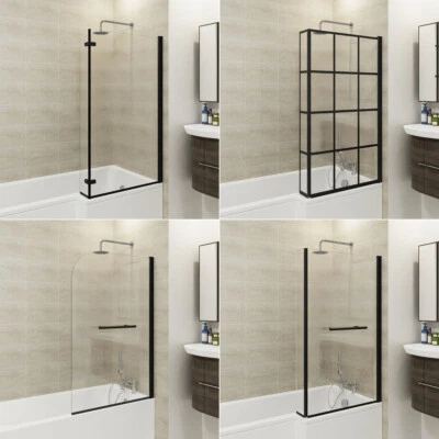 HOME-GALAXY Matte Black Pivot Curved P Bath Shower Screen Glass Door L Shaped Hinged Panel