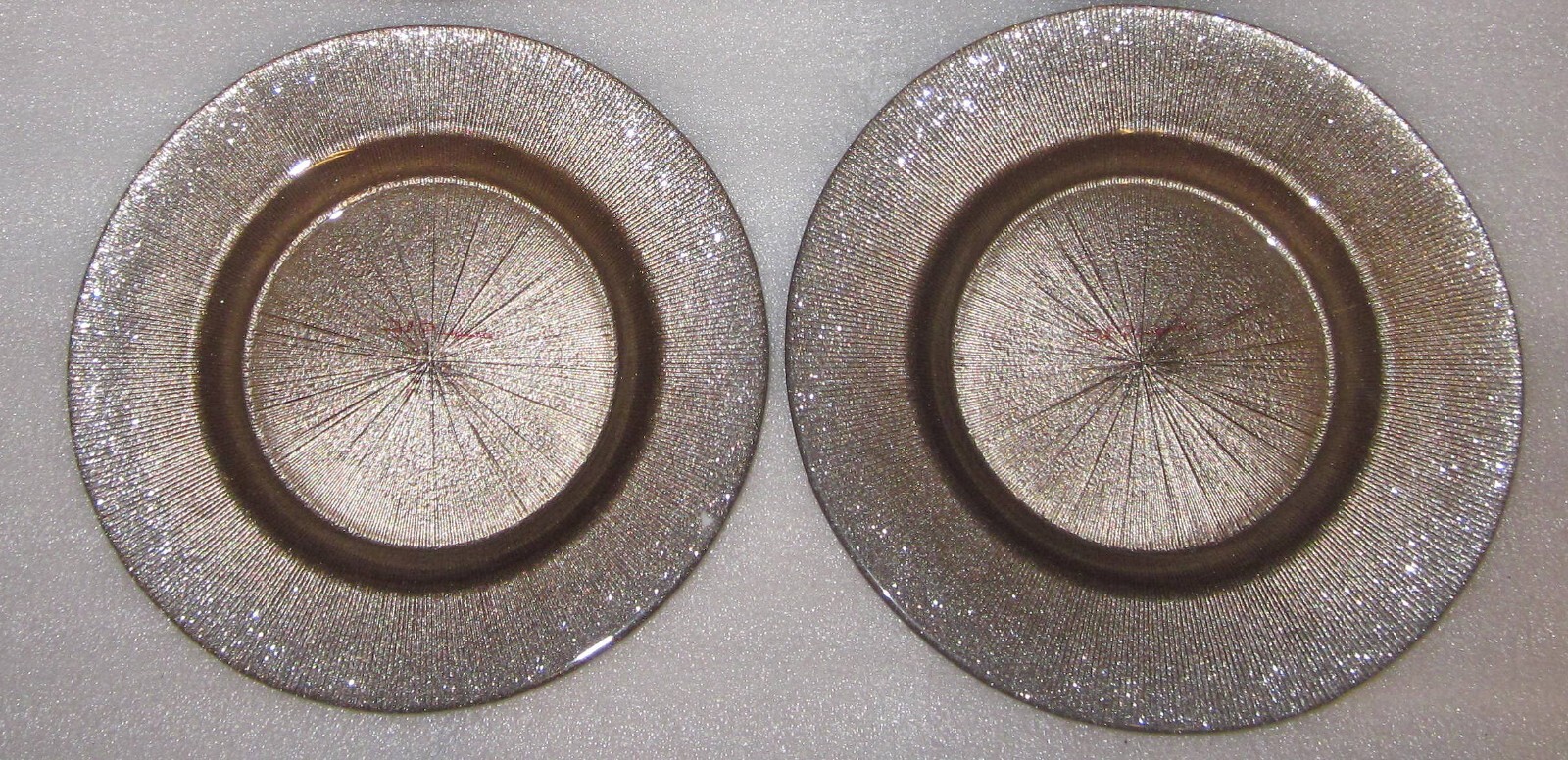 SET 4 RED POMEGRANATE GILDED GLITTER GLASS PLATES 8" NEW w TAGS GOLD BRONZE ROSE